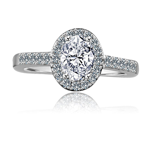 0.75 CT. Intensely Radiant Oval Diamond Veneer Cubic Zirconia with Halo Engagement Sterling Silver Ring. 635R3231