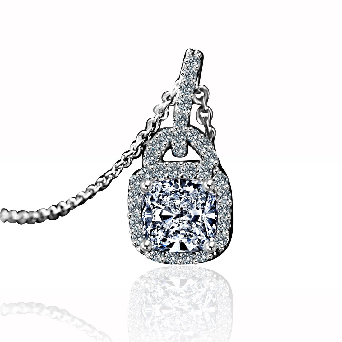 1 CT. Intensely Radiant Cushion Square Diamond Veneer Cubic Zirconia Double Bail Halo Sterling Silver Pendant. 635P25368