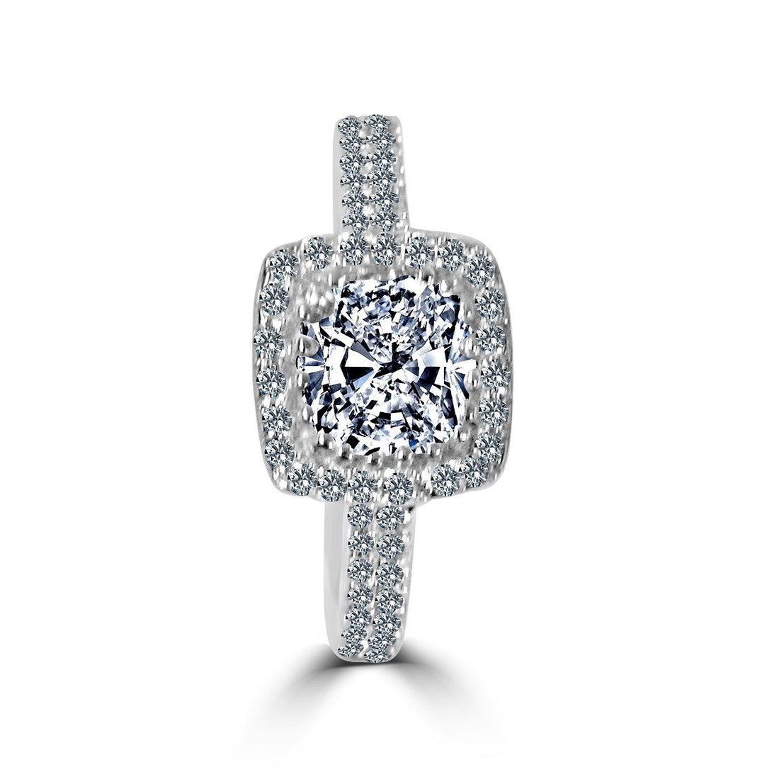 1 CT.(6x6mm) Intensely Radiant Square Cushion Center Diamond Veneer Cubic Zirconia with Halo Pave Set in Sterling Silver Modern Style Ring. 635R0251