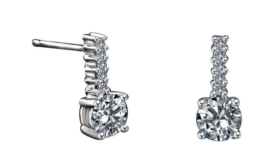 1.5 CT Diamond Veneer Cubic Zirconia Round Drop Sterling Silver Earrings
