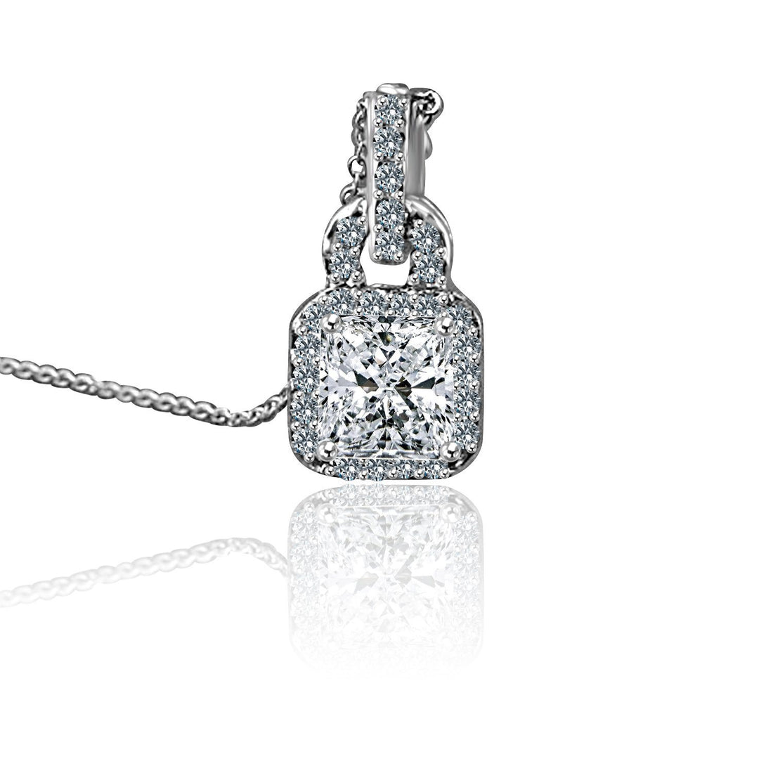 1.5 CT.(7X7mm) Intensely Radiant Square Diamond Veneer Cubic Zirconia Sterling Silver Pendant. 635P10738A