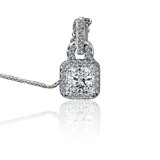 1.5 CT.(7X7mm) Intensely Radiant Square Diamond Veneer Cubic Zirconia Sterling Silver Pendant. 635P10738A