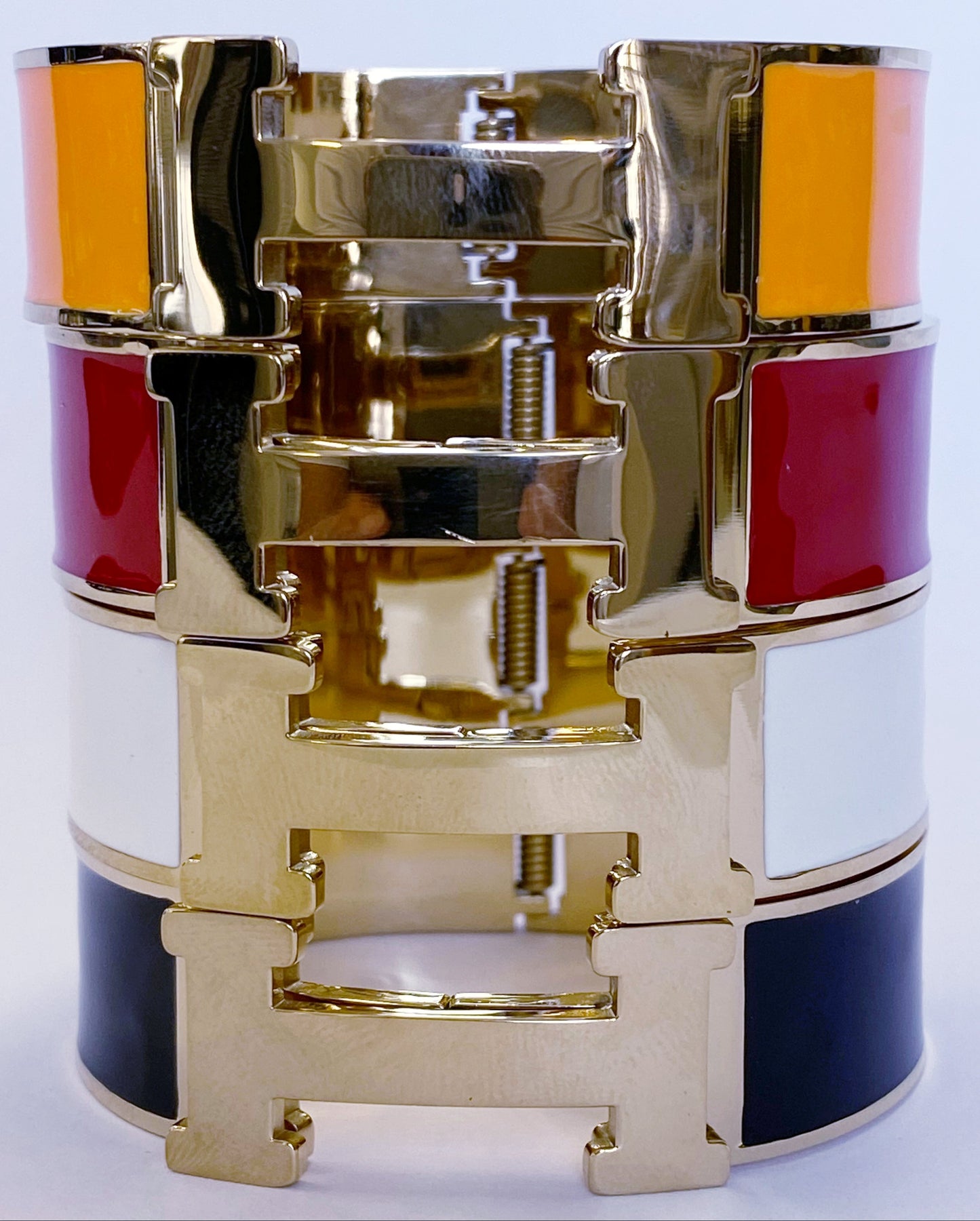 Zirconite enamel hinged Stainless Steel group Bangle. 500B6487