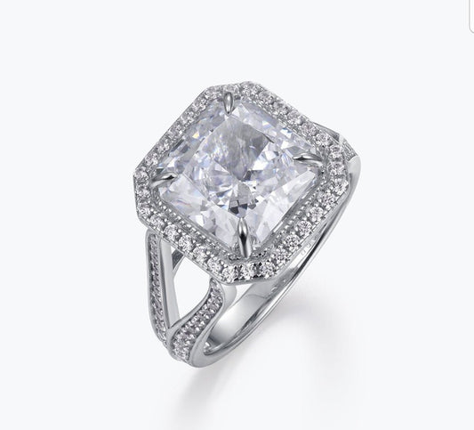 5 CT square cubic zirconia engagement ring in sterling silver, alternate view, 800R066A
