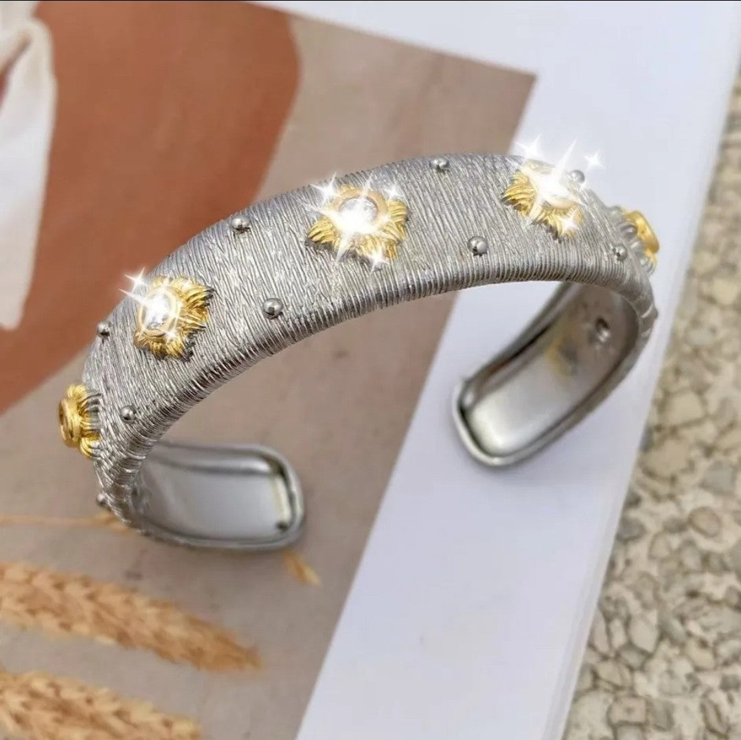 Italy-Style Satin Finish Open Cubic Zirconia Bangle Zirconite 861B101