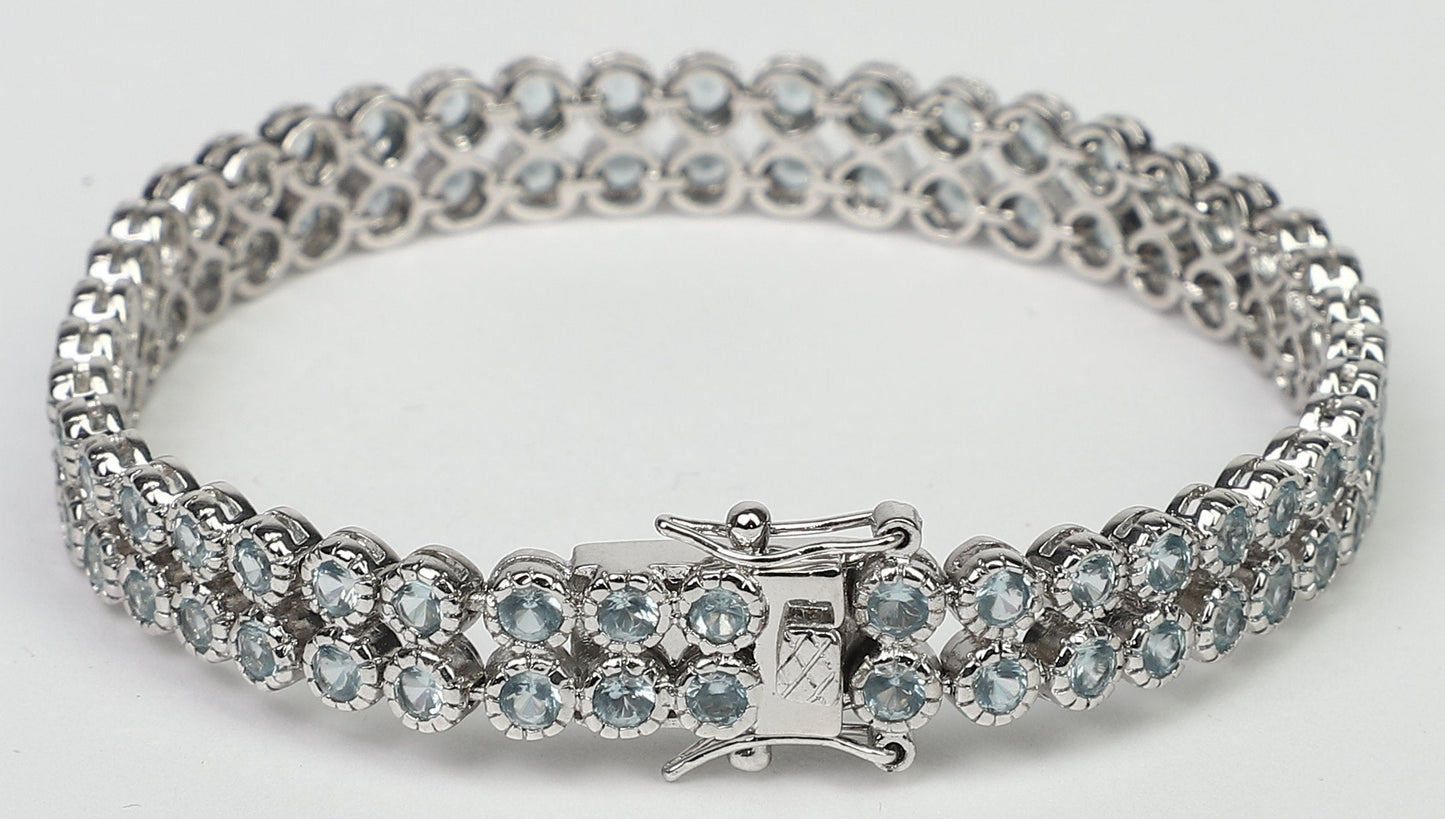 Two rows color Zirconite Cubic Zirconia Sterling Silver w/double safety lock Bracelet. AH3559