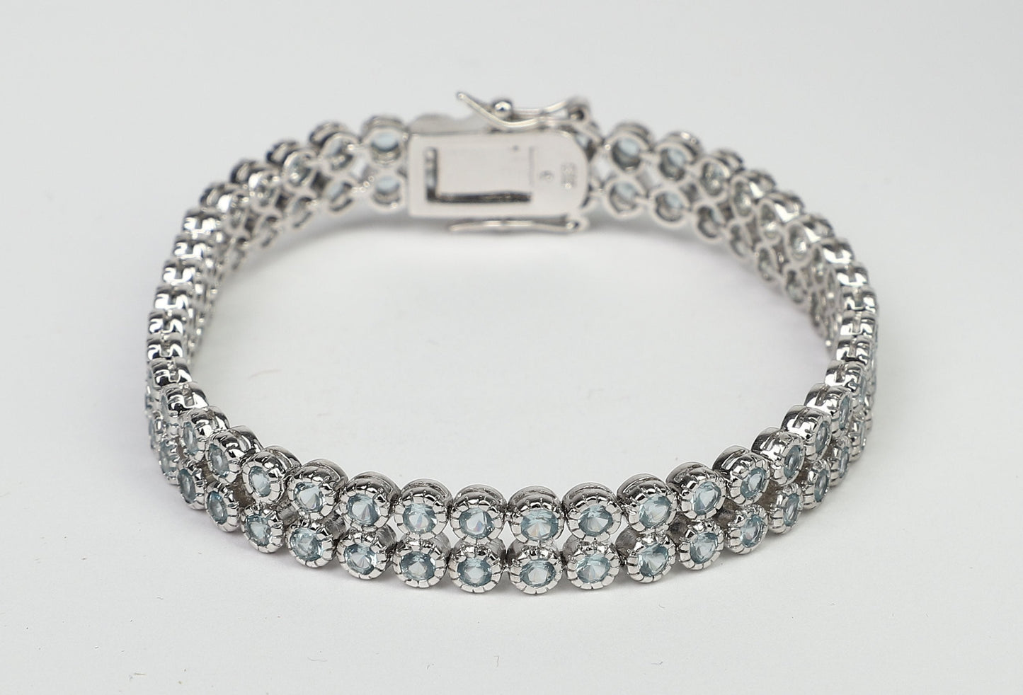Two rows color Zirconite Cubic Zirconia Sterling Silver w/double safety lock Bracelet. AH3559