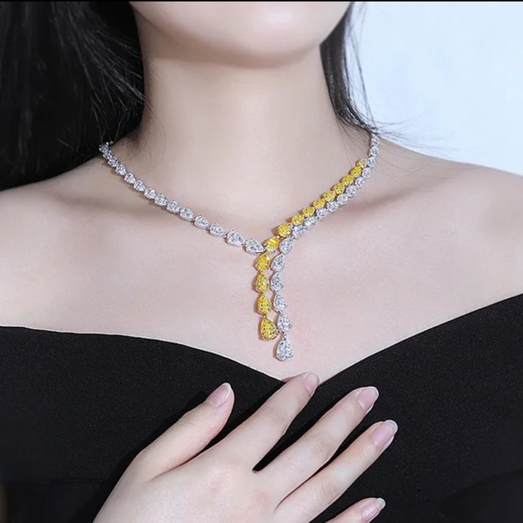 Cubic Zirconia statement  Necklace Lariat Zirconite