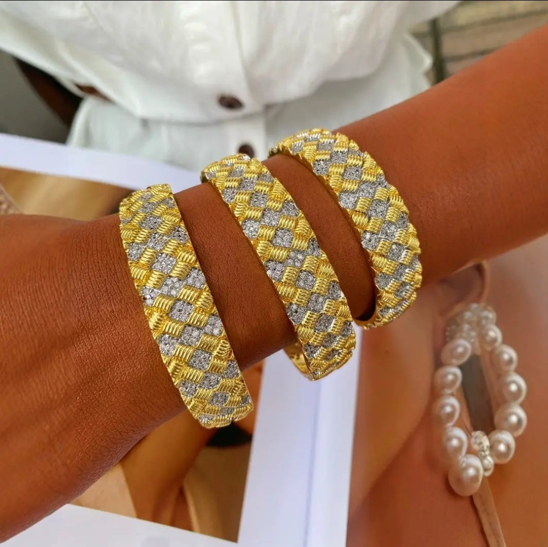 Open satin gold Cuff Bangle | Zirconite