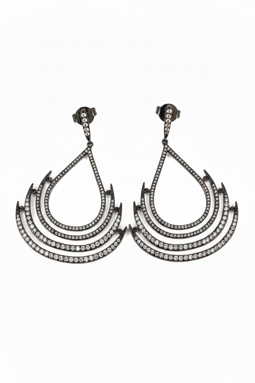 Teardrop Chandeliers Black Rhodium Earrings Cubic Zirconia | Zirconite