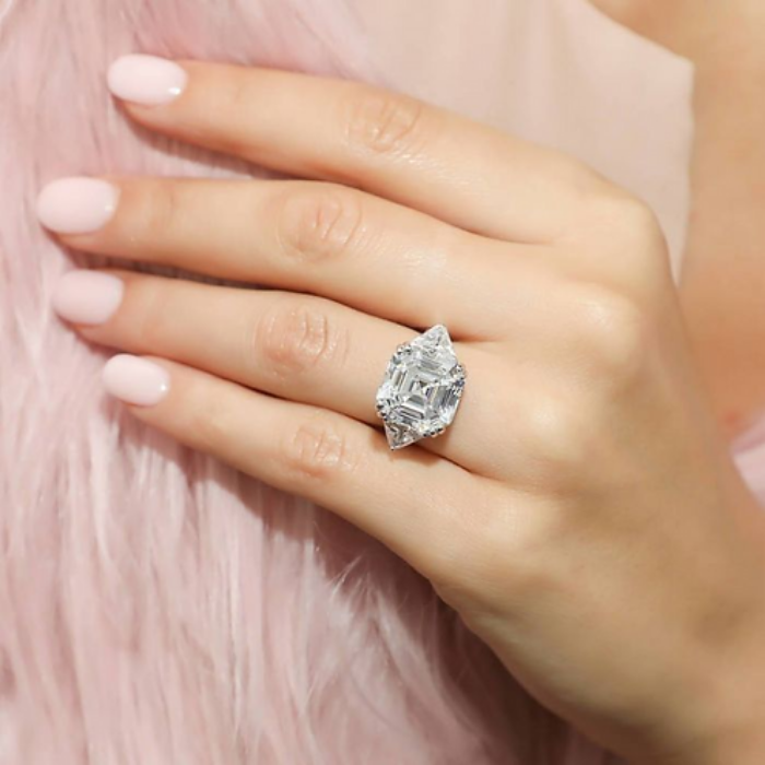 Three Stones Asscher Cut Cubic Zirconia Engagement Ring. 635R72192