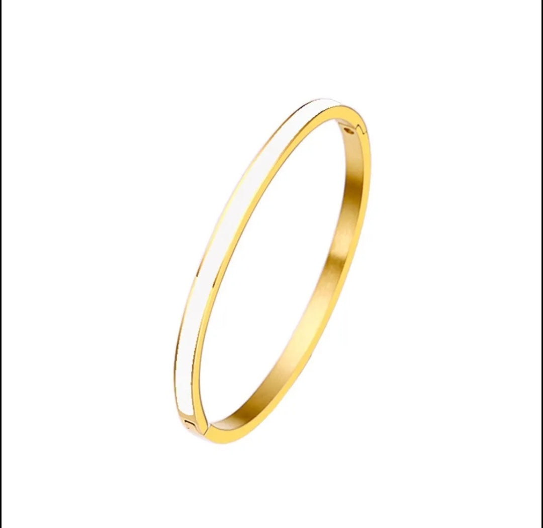Stackable white Enamel Bracelet Bangle Zirconite