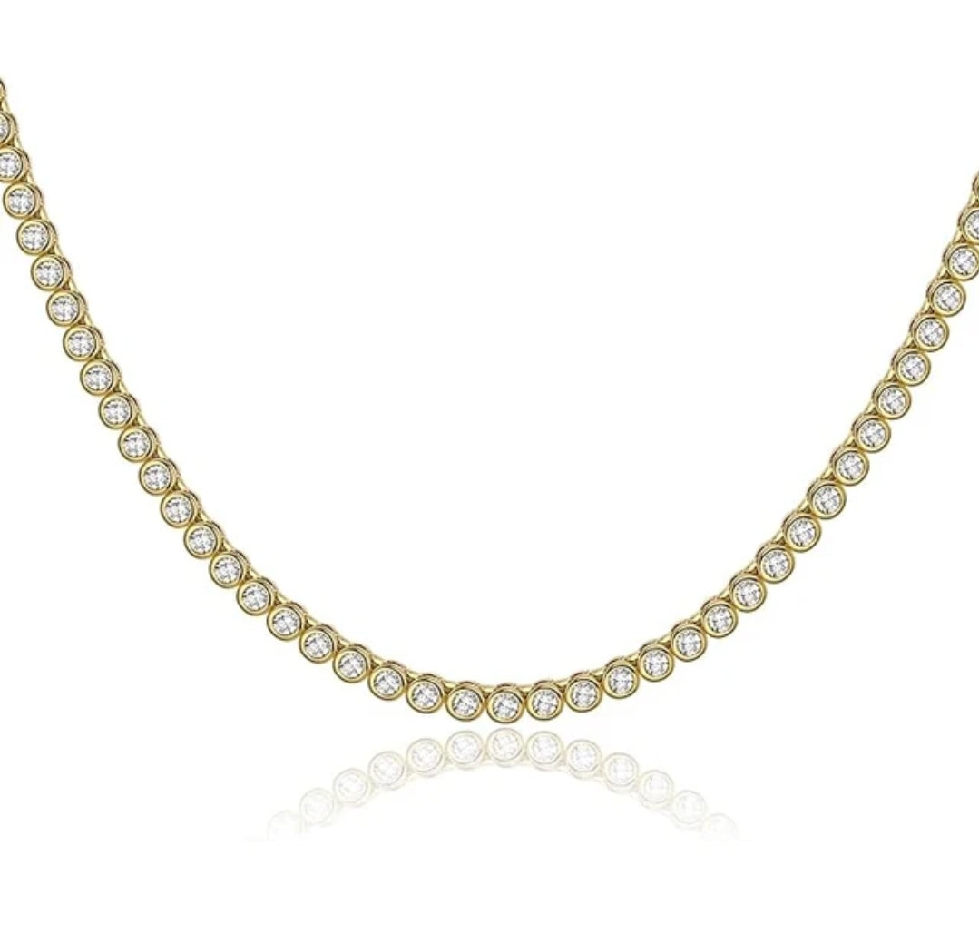 Bezel Set Tennis Necklace Zirconite Sterling Silver