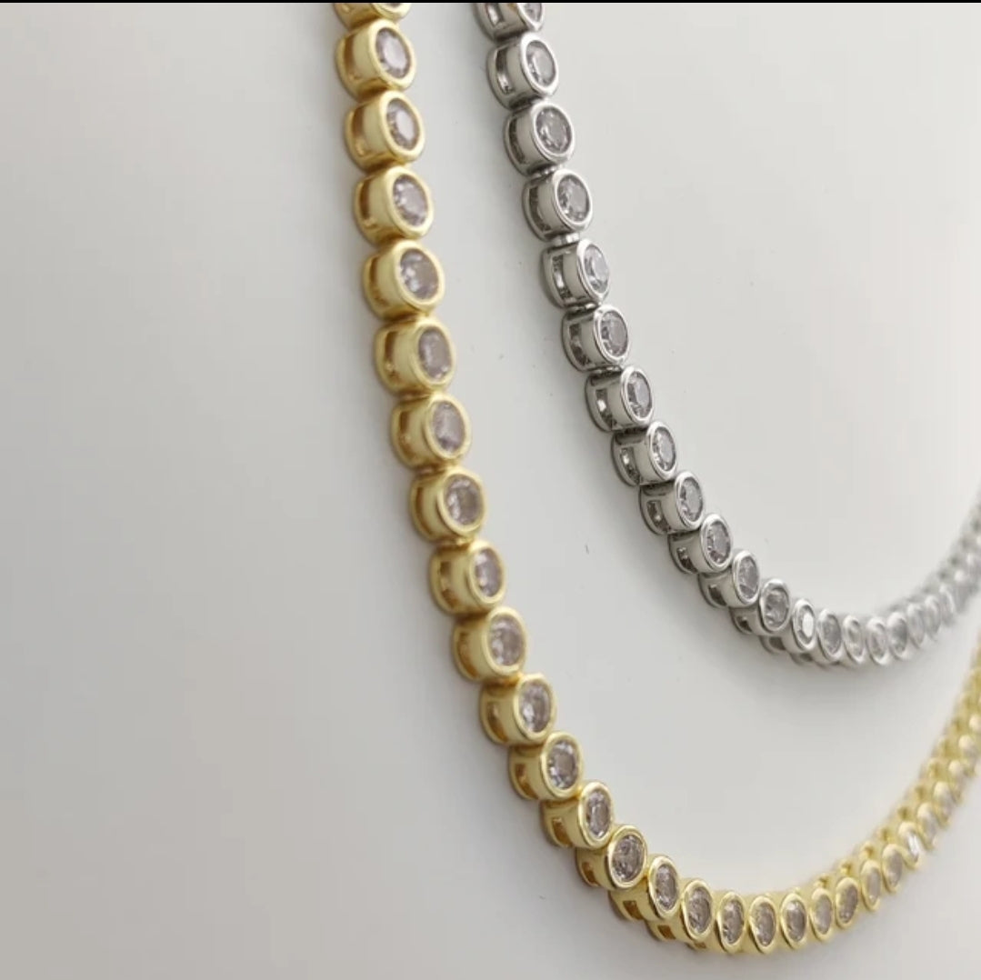 Bezel Set Tennis Necklace Zirconite Sterling Silver