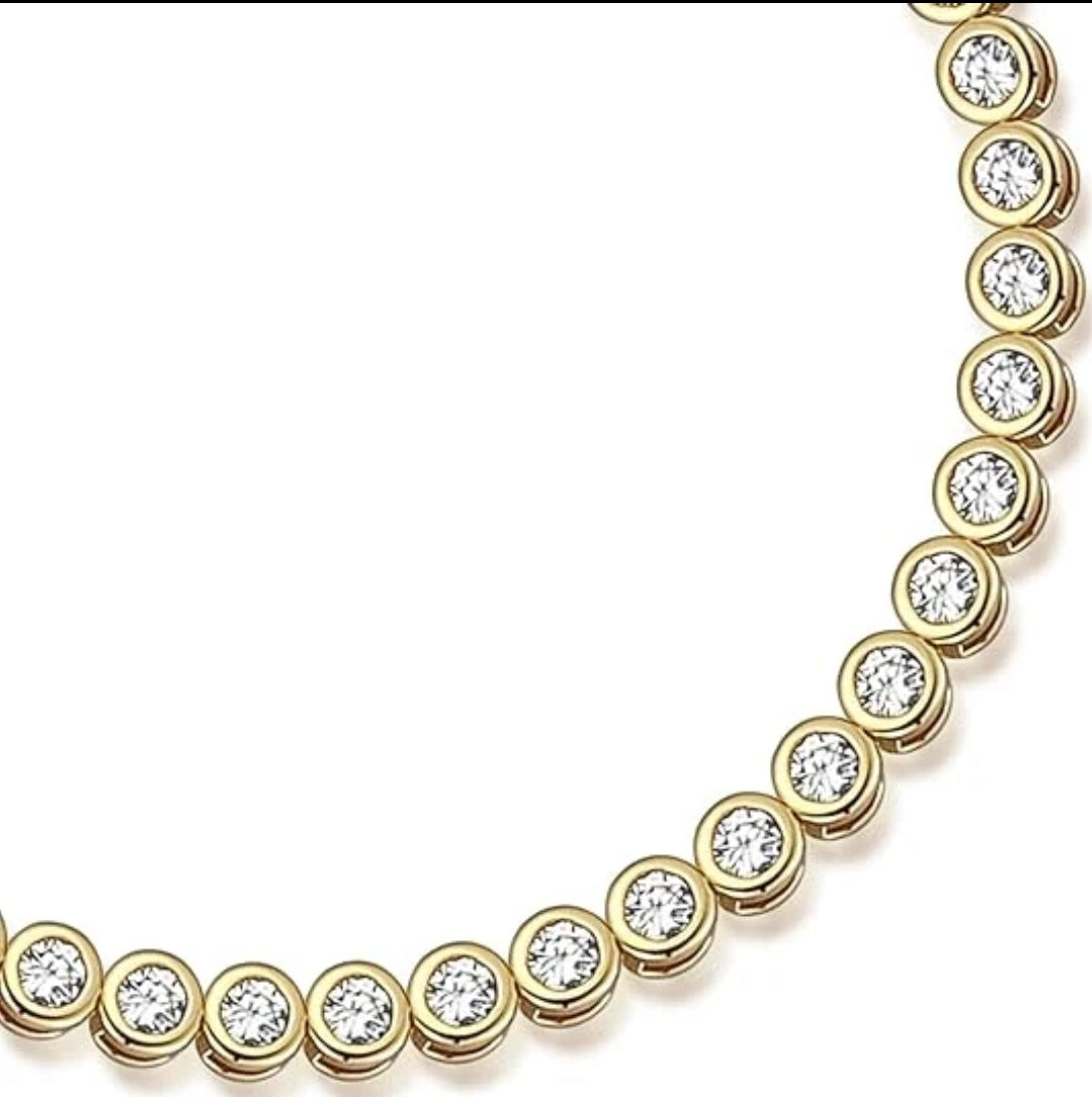 Bezel Set gold Tennis Necklace Zirconite Sterling Silver