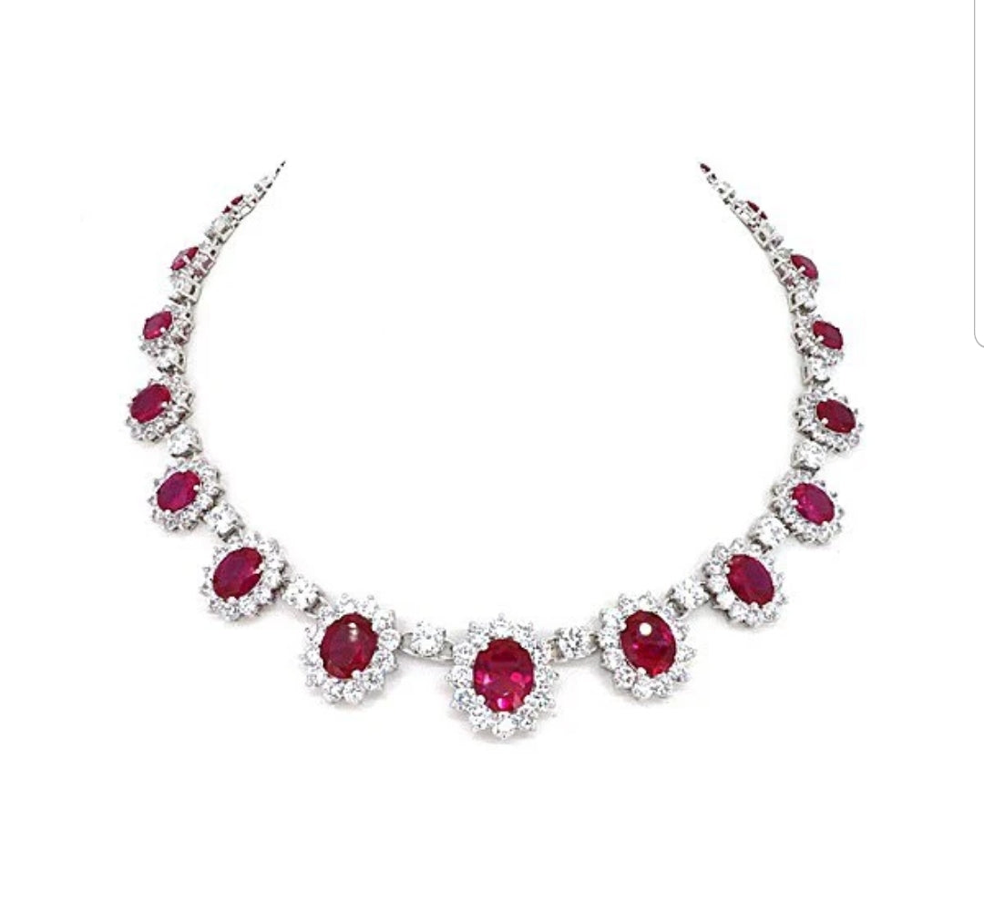 Oval Zirconite Cubic Zirconia Couture Red Necklace. 628N5099RR | Zirconmania fashion