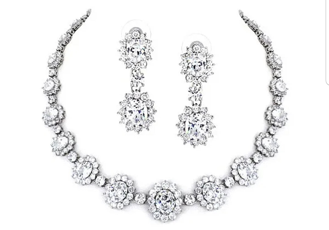 Oval Zirconite Cubic Zirconia Couture clear Necklace. 628N5099R - Zirconmania Fashion