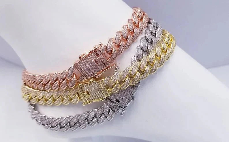 Cuban Cubic Zirconia pave Curved Link Bracelet. Zirconite 818B