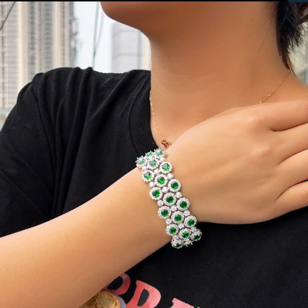 Couture cubic zirconia bracelet by Zirconite, emerald green stone, 826B100