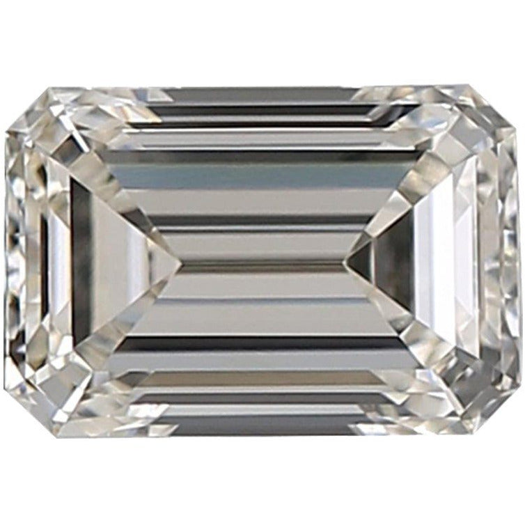A close-up of the Emerald cut Diamond Veneer Cubic Zirconia Loose Stone by DiamondVeneer Fashion, featuring a rectangular shape, beveled corners, and step-cut facets that reflect light beautifully against a white background.