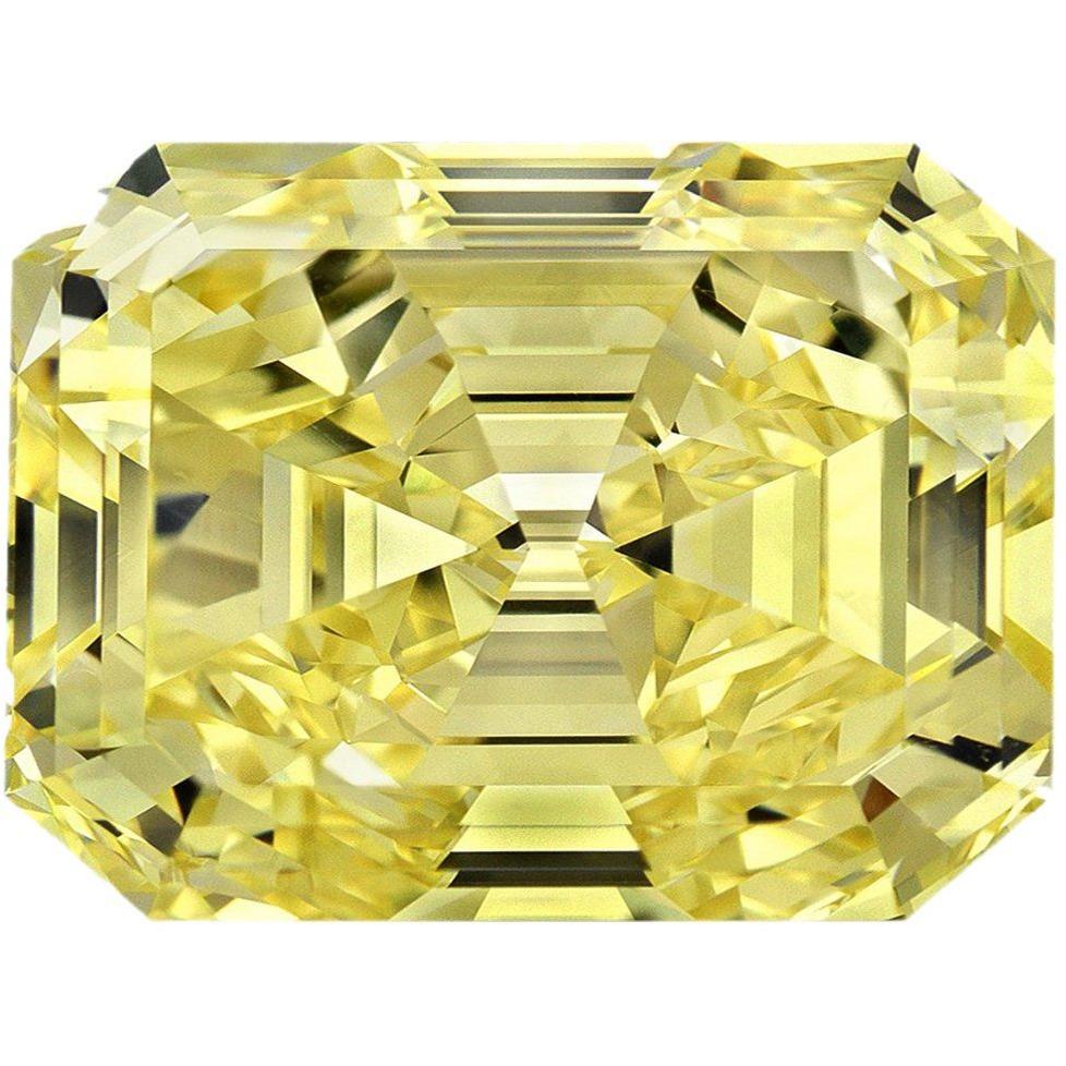 A close-up of the Emerald Radiant Diamond Veneer Cubic Zirconia Loose Stone by DiamondVeneer Fashion, highlighting its intricate facets and brilliant shine against a white background.