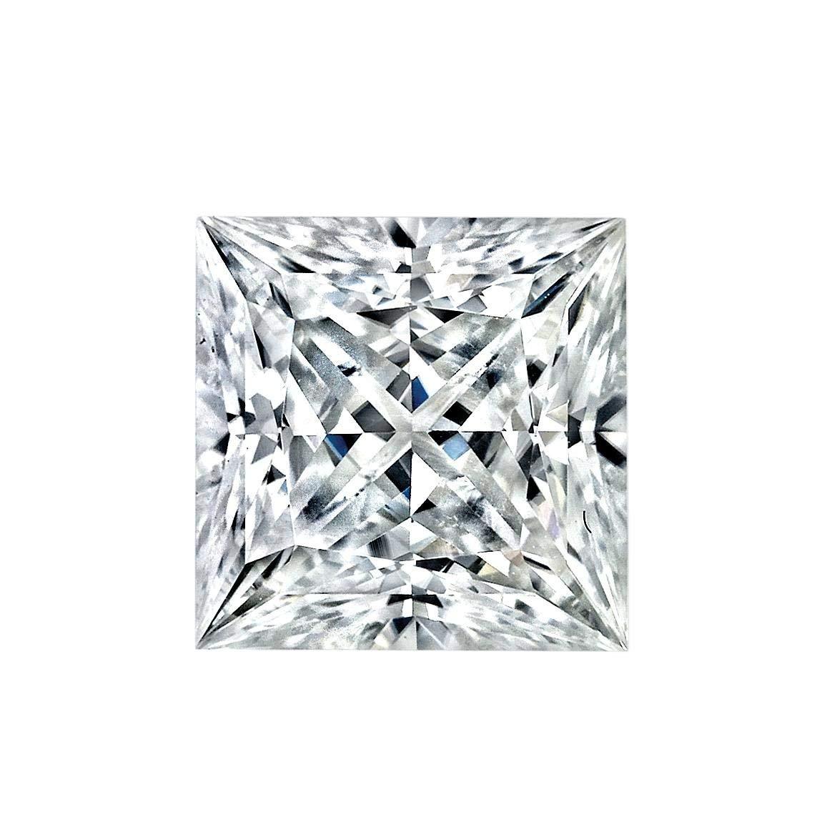 A close-up of the DiamondVeneer Fashion Princess Cut Square Diamond Veneer Cubic Zirconia Loose Stone showcases its sparkling, intricate facets reflecting light from multiple directions against a white background.