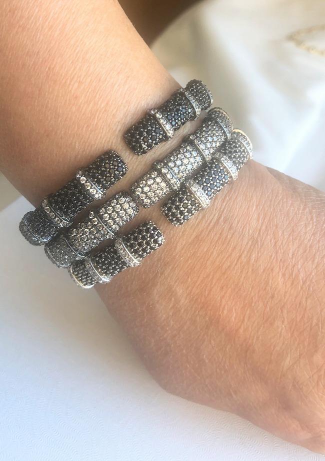 Face-off Zirconite Crystal pave Hinged Bangle Bracelet. 698B10C