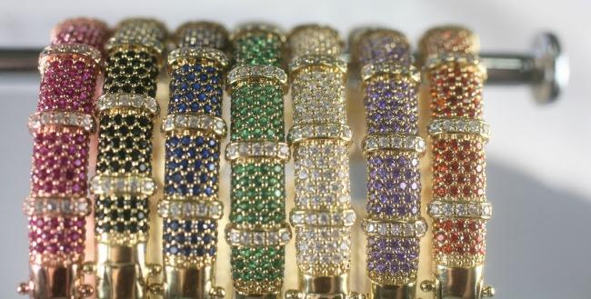 Face-off Zirconite Crystal pave Hinged Bangle Bracelet. 698B10C