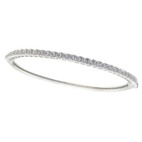 DiamondVeneer Fashion 3mm Zirconite Cubic Zirconia hinged Bangle (698B006): A slim silver bangle bracelet featuring a single row of sparkling Zirconite cubic zirconia along the top edge.