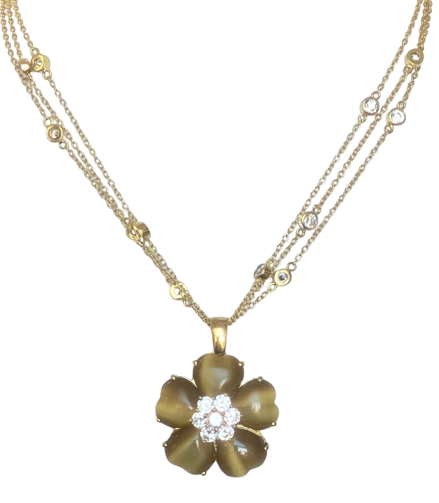 Zirconite Cat's Eye Heart Flower Necklace | DiamondVeneer Fashion