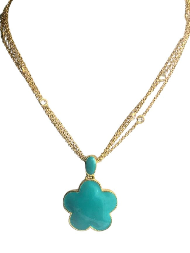 Five Leaf Enamel Clover on 3-strand Zirconite Stations Chain Pendant Necklace. 501N39746 | Yaacov Hassidim