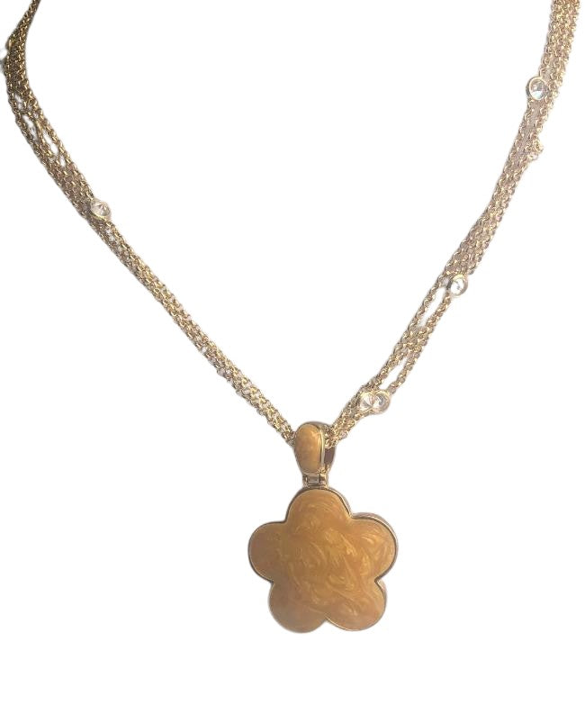 Five Leaf Enamel Clover on 3-strand Zirconite Stations Chain Pendant Necklace. 501N39746 | Yaacov Hassidim