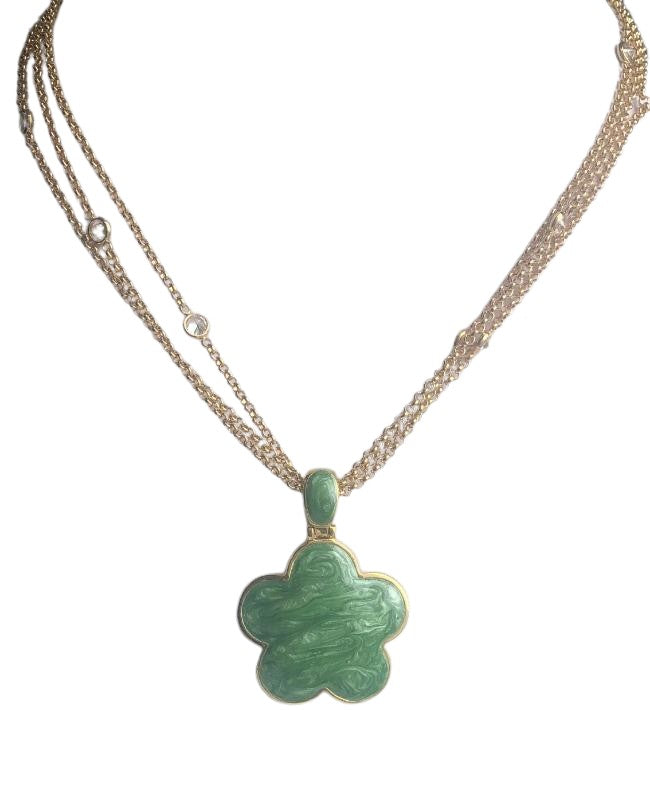 Five Leaf Enamel Clover on 3-strand Zirconite Stations Chain Pendant Necklace. 501N39746 | Yaacov Hassidim