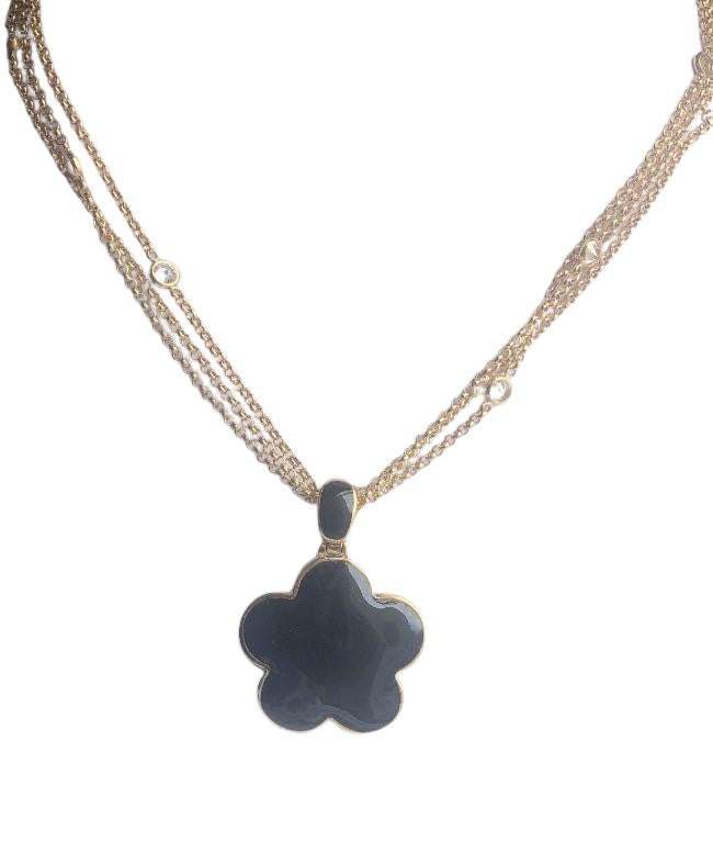 Five Leaf Enamel Clover on 3-strand Zirconite Stations Chain Pendant Necklace. 501N39746 | Yaacov Hassidim