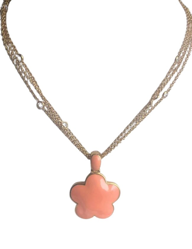 Five Leaf Enamel Clover on 3-strand Zirconite Stations Chain Pendant Necklace. 501N39746 | Yaacov Hassidim