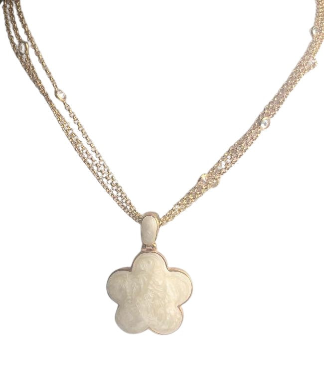 Five Leaf Enamel Clover on 3-strand Zirconite Stations Chain Pendant Necklace. 501N39746 | Yaacov Hassidim