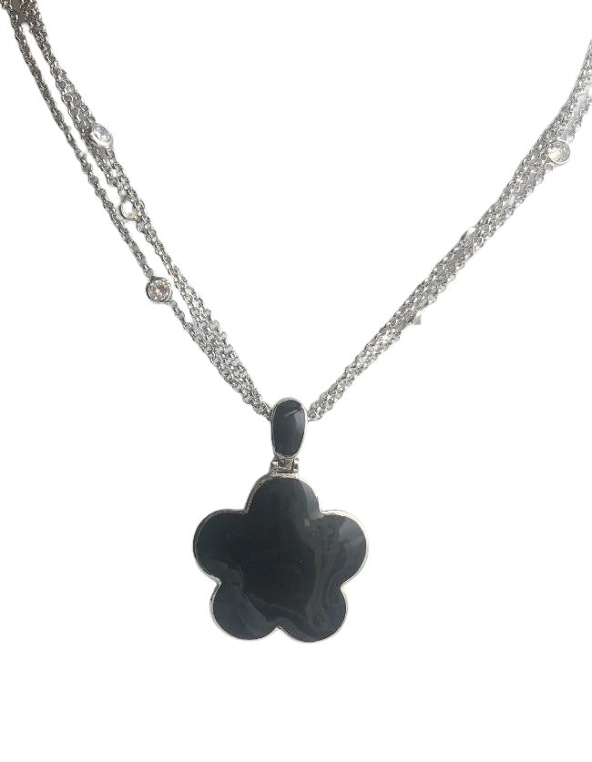 Five Leaf Enamel Clover on 3-strand Zirconite Stations Chain Pendant Necklace. 501N39746 | Yaacov Hassidim
