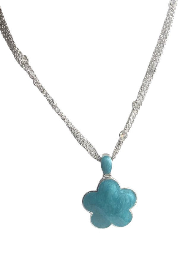 Five Leaf Enamel Clover on 3-strand Zirconite Stations Chain Pendant Necklace. 501N39746 | Yaacov Hassidim