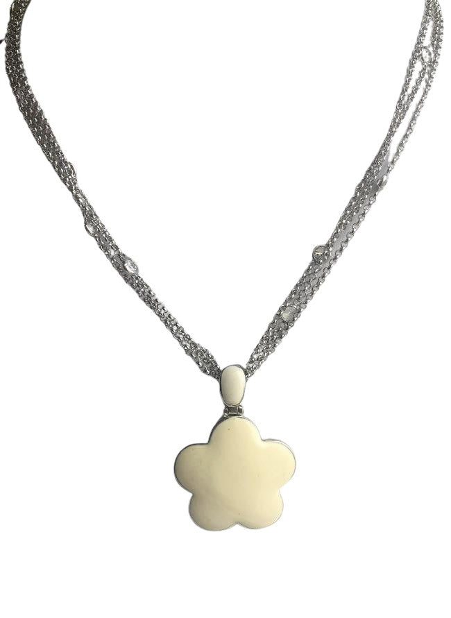 Five Leaf Enamel Clover on 3-strand Zirconite Stations Chain Pendant Necklace. 501N39746 | Yaacov Hassidim
