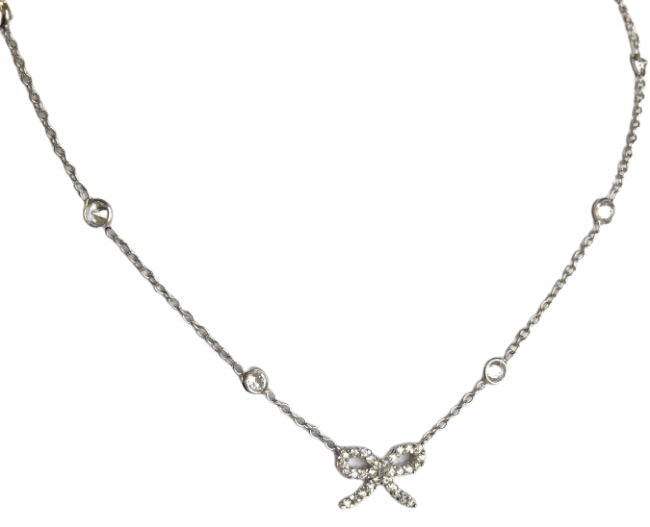 Friendship Knot Zirconite Cubic Zirconia Sterling Silver Station Necklace. ZBYX10-Knot | Yaacov Hassidim