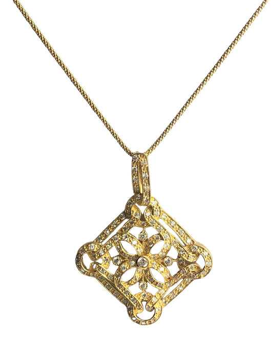 Oversized Square Geometric motifs Zirconite Cubic Zirconia Medallion Sterling Silver Pendant. STP153