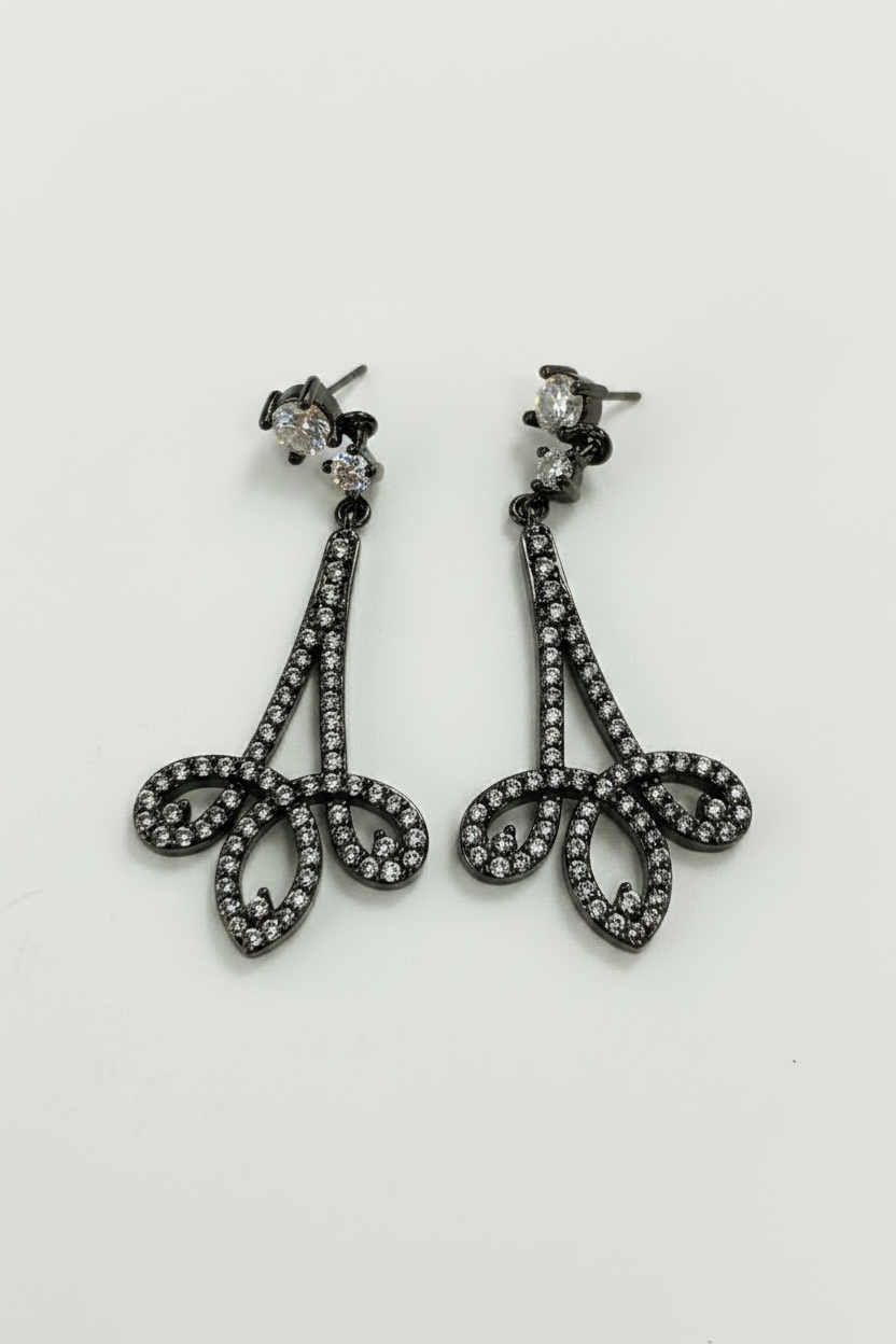 Zirconmania chandeliers drop earrings in black rhodium finish with Zirconite cubic zirconia pave stones