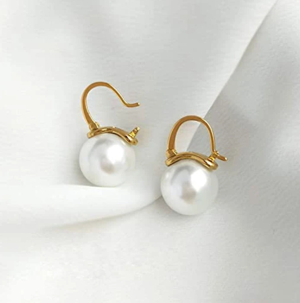 White pearl and cubic zirconia earrings by Zirconite, worn on model, 826E3092