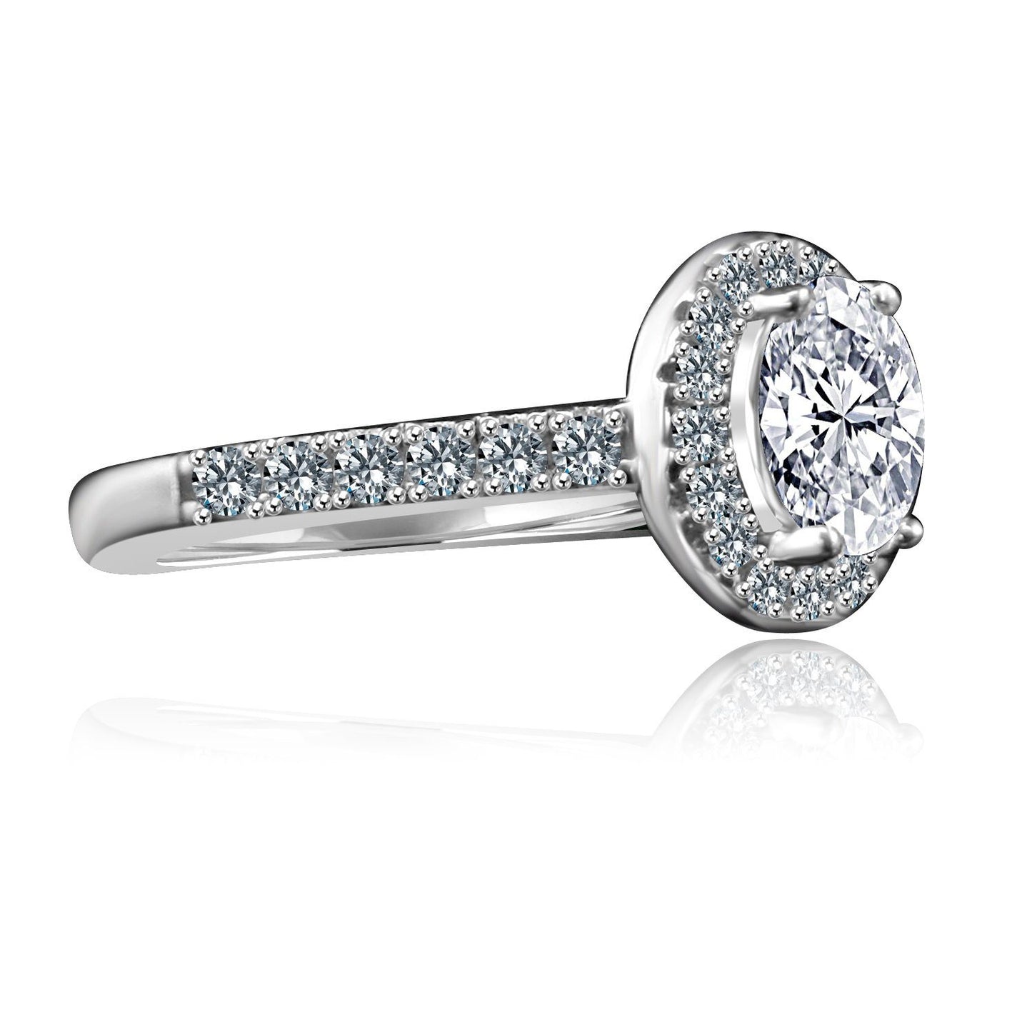 0.75 CT. Intensely Radiant Oval Diamond Veneer Cubic Zirconia with Halo Engagement Sterling Silver Ring. 635R3231