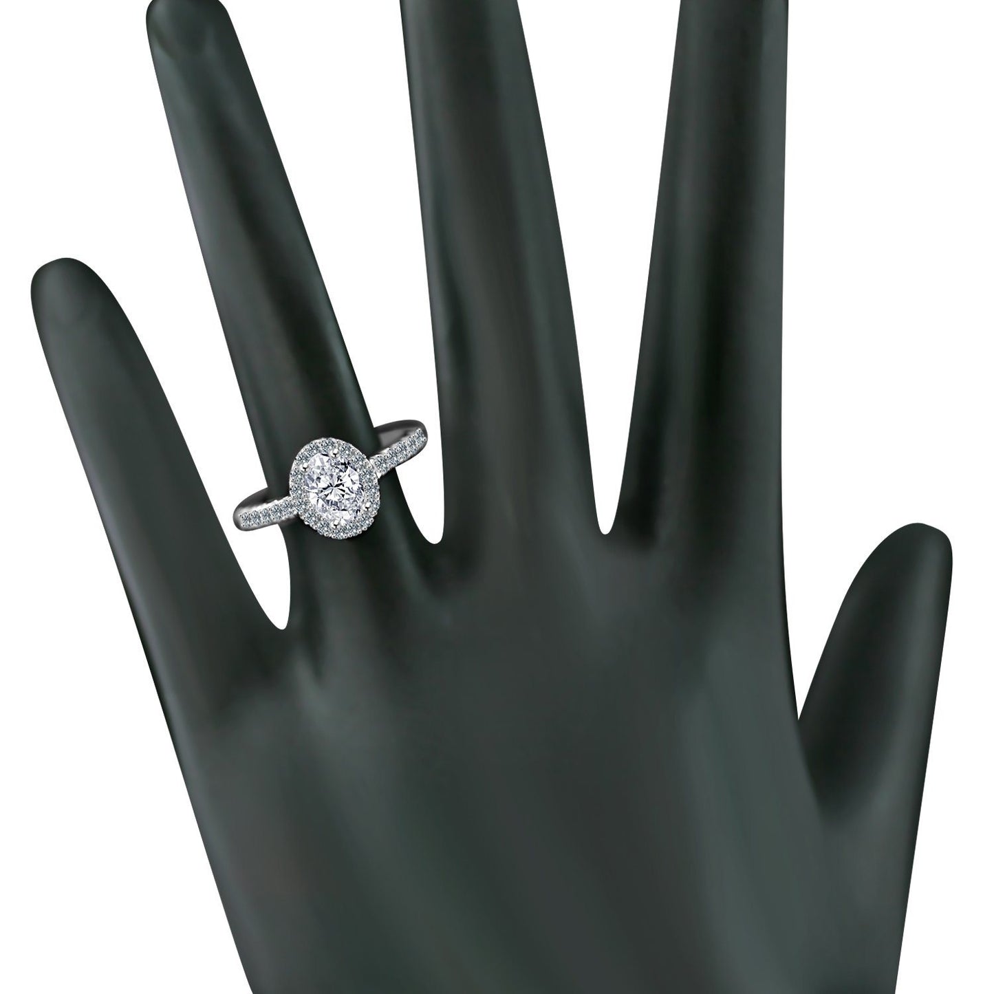 0.75 CT. Intensely Radiant Oval Diamond Veneer Cubic Zirconia with Halo Engagement Sterling Silver Ring. 635R3231
