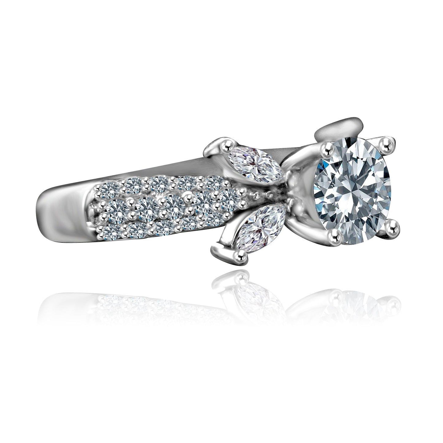 0.75 CT.(6mm) Intensely Radiant Round Centered Diamond Veneer Cubic Zirconia Engagement/Wedding Sterling Silver Ring. 635R3228