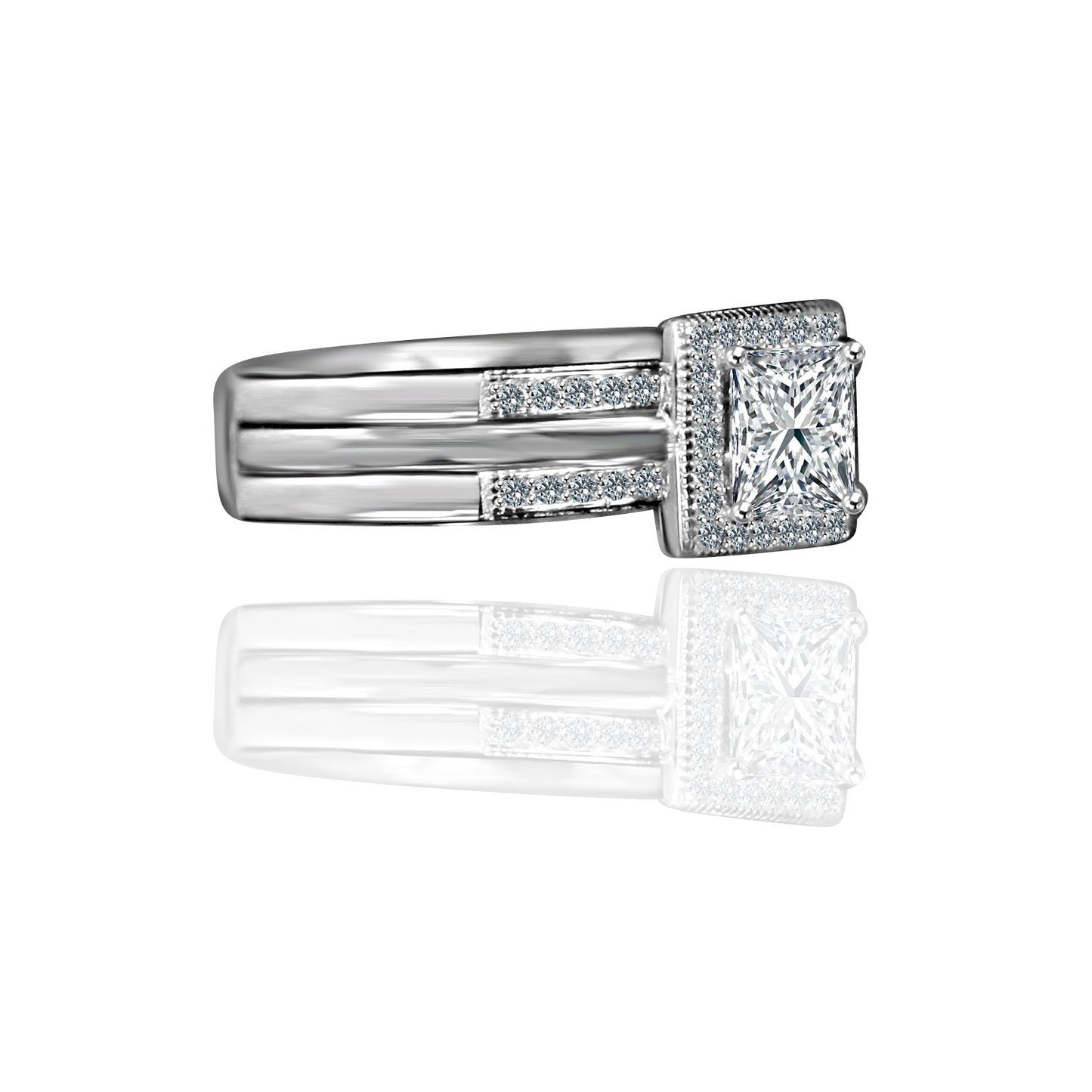 1CT intensely radiant Princess Cut Square Diamond Veneer Cubic Zirconia Halo Ring. 635R4012