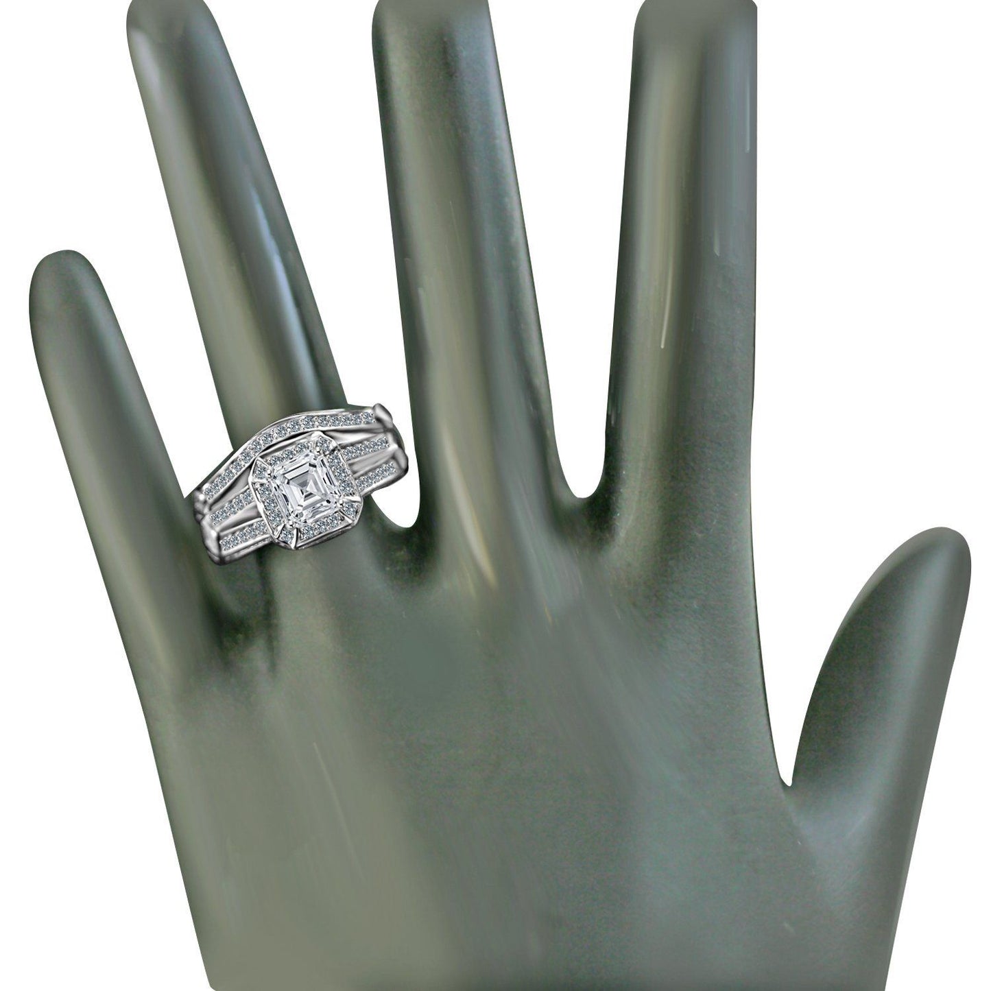 1 CT. Intensely Radiant Square Diamond Veneer Cubic Zirconia Wedding/Engagement Set Sterling Silver Ring. 635R71637 | Yaacov Hassidim