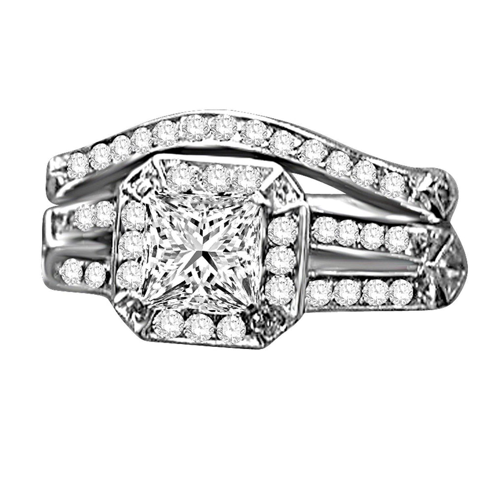 1 CT. Intensely Radiant Square Diamond Veneer Cubic Zirconia Wedding/Engagement Set Sterling Silver Ring. 635R71637 | Yaacov Hassidim