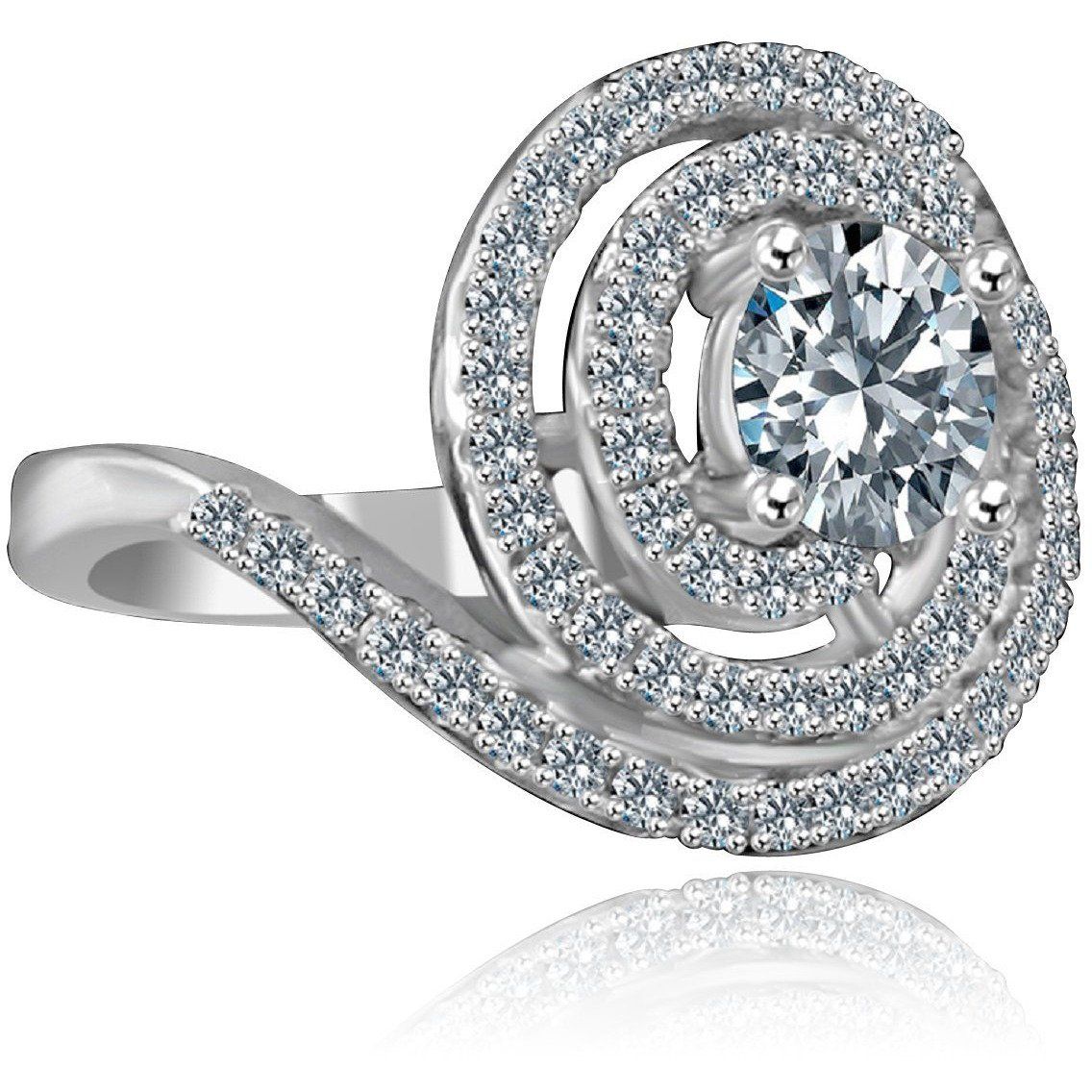 1/2 CT. Intensely Radiant Round Diamond Veneer Cubic Zirconia with Halo Stylish Swirl Floating Sterling Silver Ring. 635R3237